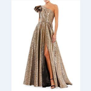 MAC DUGGAL ONE-SHOULDER METALLIC BALLGOWN Antique Bronze Size 6